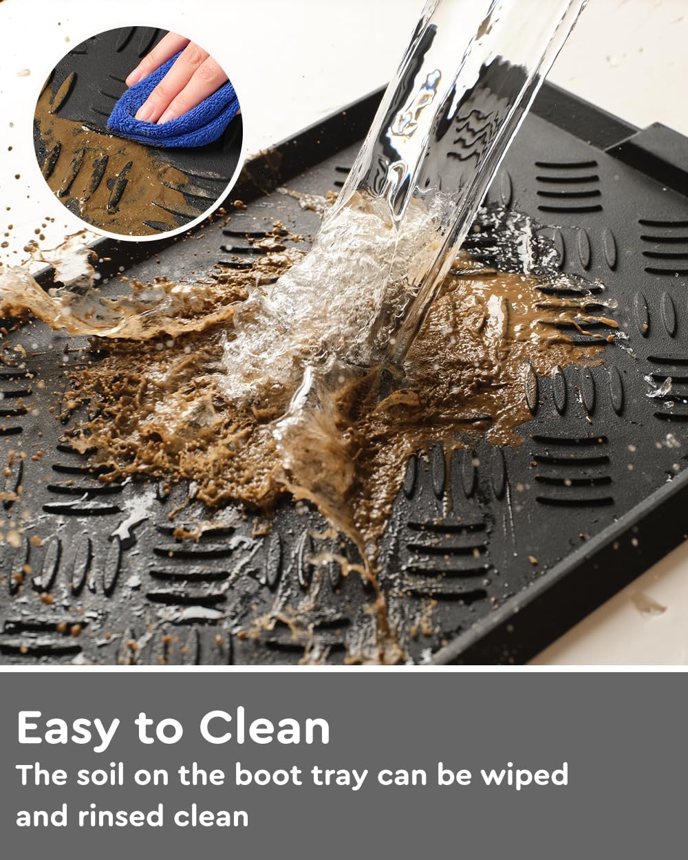 Durable rubber tray cleans easily after use.