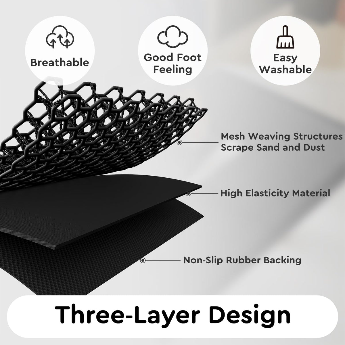 tchdio front door mat three-layer design delivers durable footing for heavy use.
