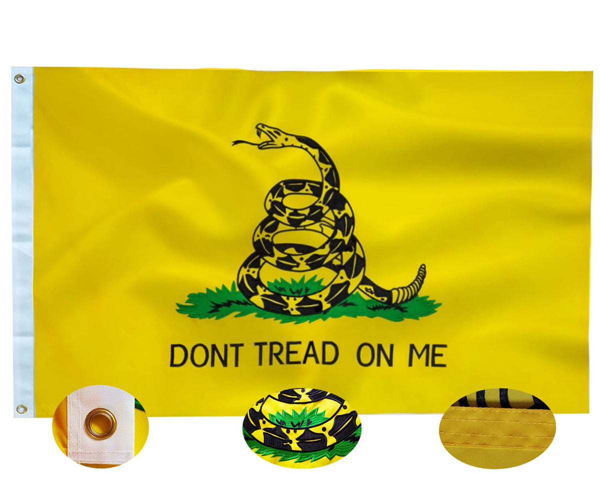 TCTOHZNG Dont Tread On Me flag close-up shows durable stitching for outdoor display
