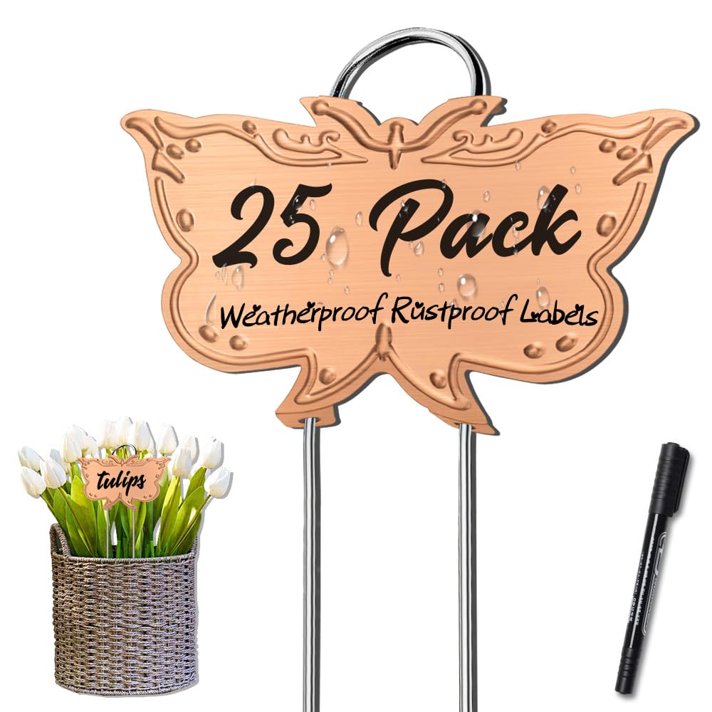 TCYPUHL metal plant label with gold butterfly design for durable outdoor use.