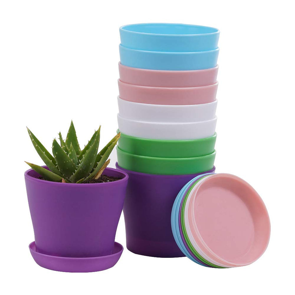 TDHDIKE 10-pc plastic planters with colorful pots for stylish small-space gardening.