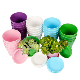TDHDIKE pink mini flower pot with tray, perfect for bright indoor decorating.