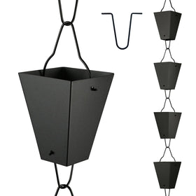 TE DEUM square link rain chain with large cups catches rain gracefully.