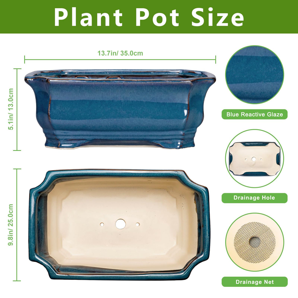 Close-up of Teagas Bonsai Pot drainage hole for root-friendly drainage.