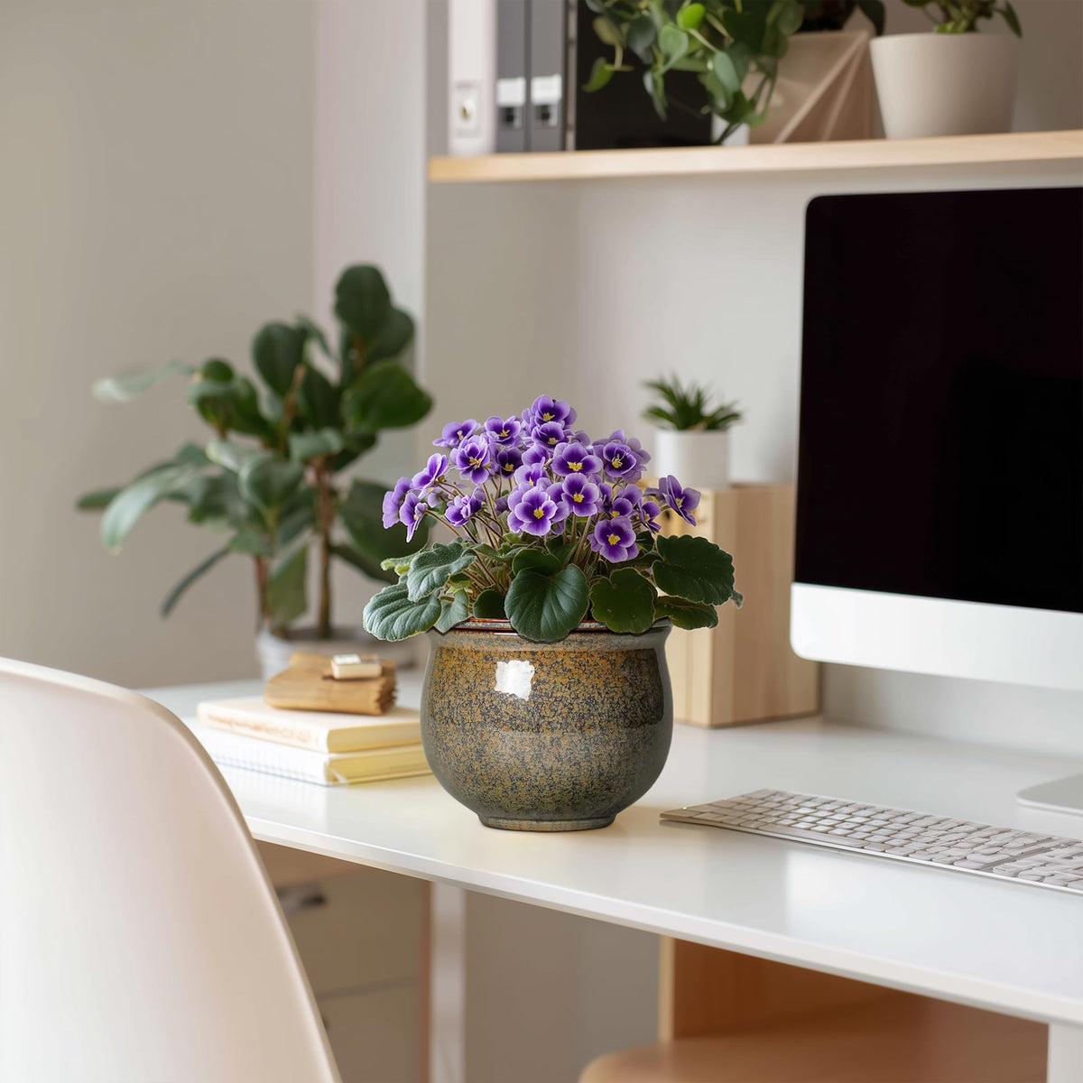 Teagas 6-inch ceramic planter with glazed interior suitable for African violets and herbs.