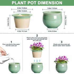 Teagas ceramic self-watering pot absorbent inner pot demonstrates moisture transfer for healthy hydration.