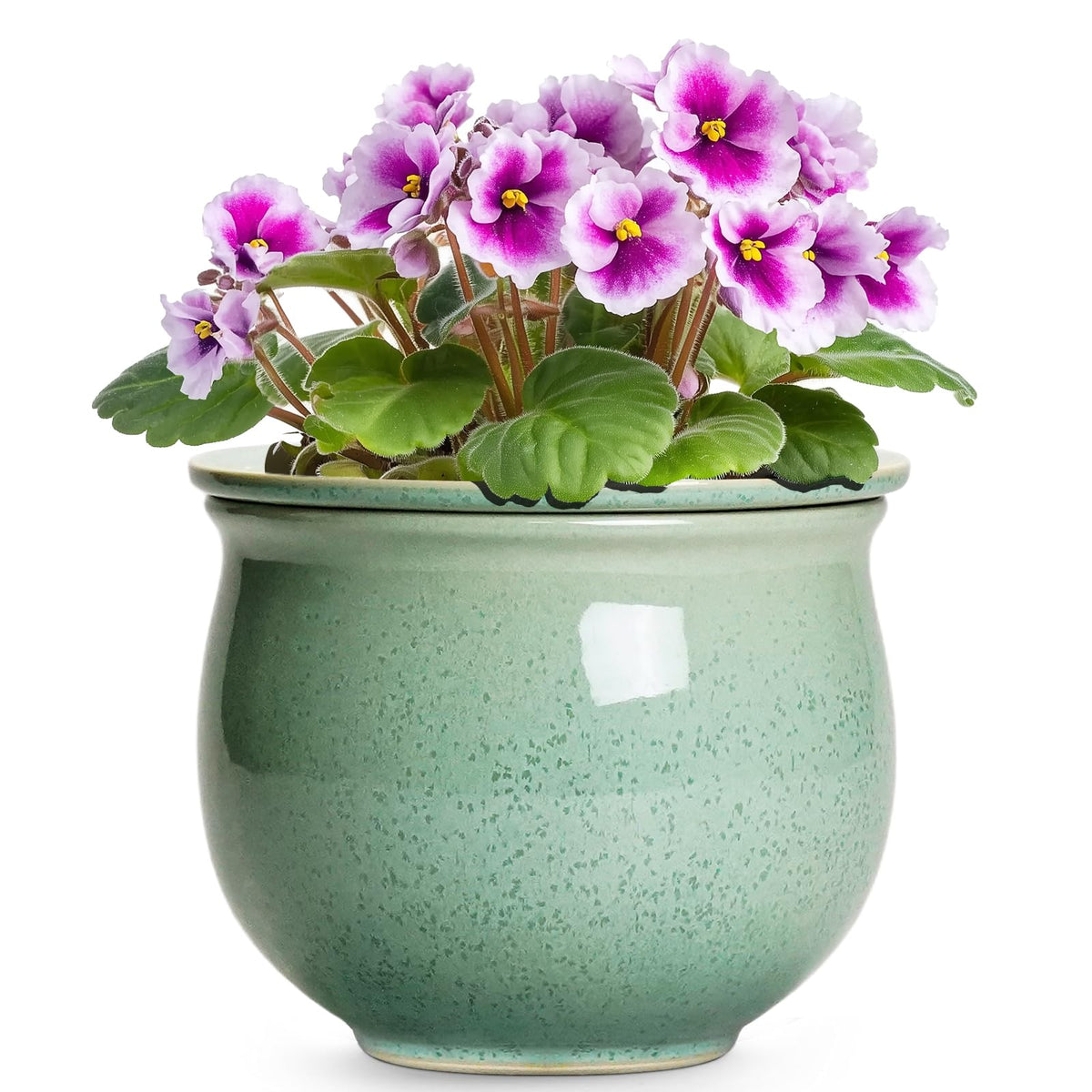 Teagas ceramic self-watering pot outer pot closeup showcases durable glaze for indoor elegance.