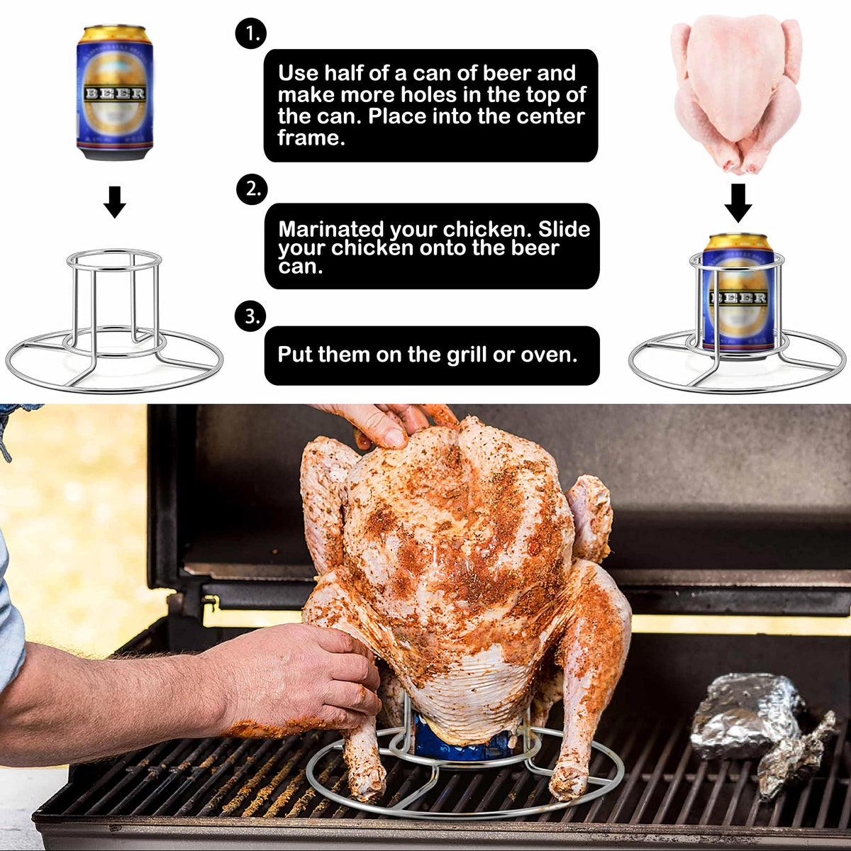TeamFar stainless steel chicken roaster for grill use and flavorful results