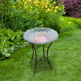 Teamson Home glass pedestal bird bath for an elegant garden focal point.