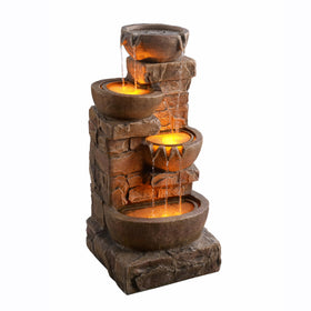 LED-lit fountain provides soft evening illumination for outdoor spaces.