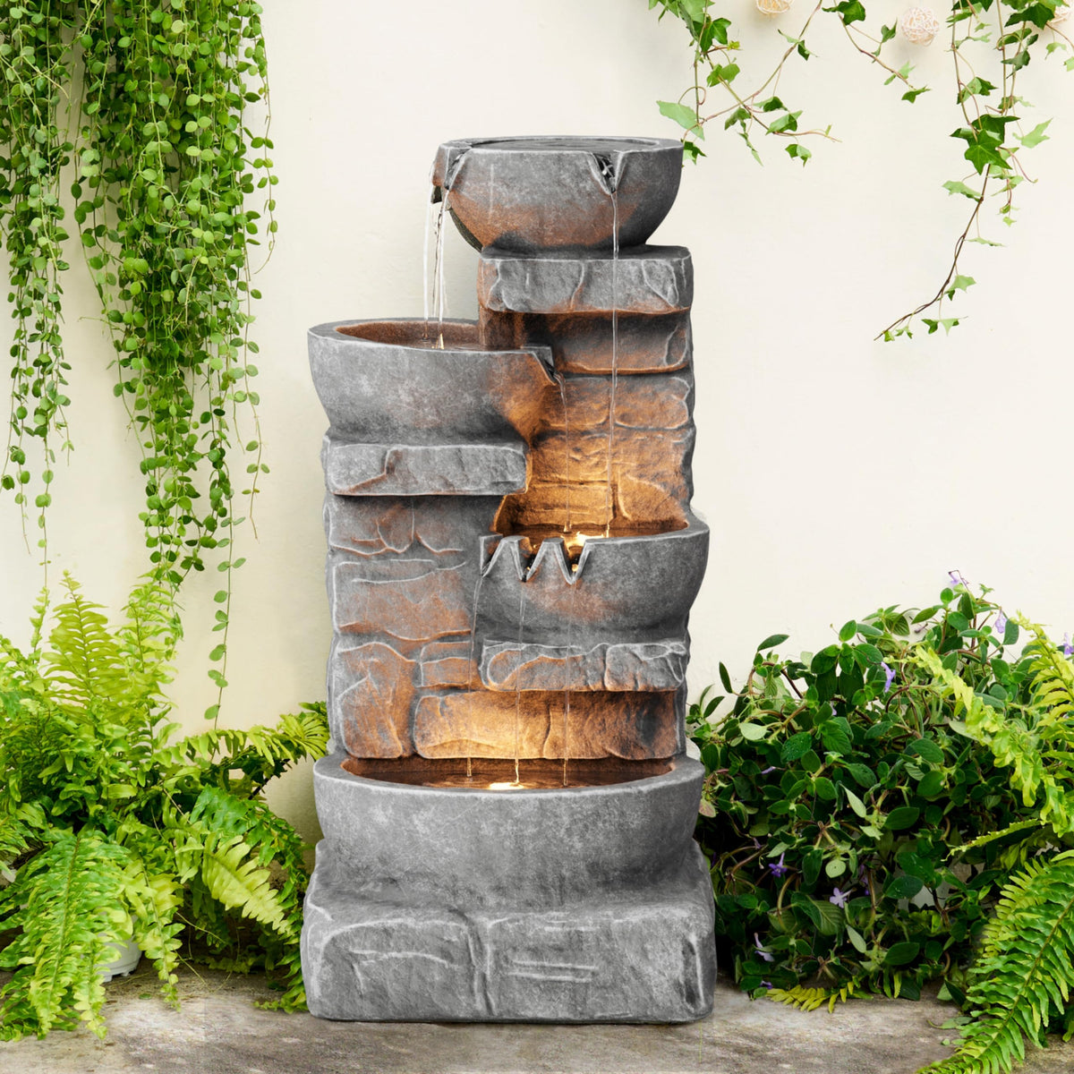 Teamson Home stone-gray rustic finish complements decks, patios, and balconies.