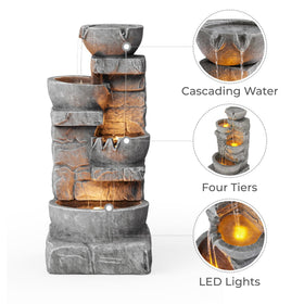 Teamson Home weather-resilient polyresin fountain with stone texture for durability.