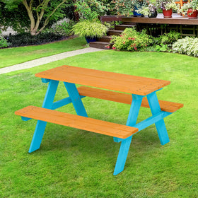 Assembled Teamson Kids picnic table ready for backyard play and meals.