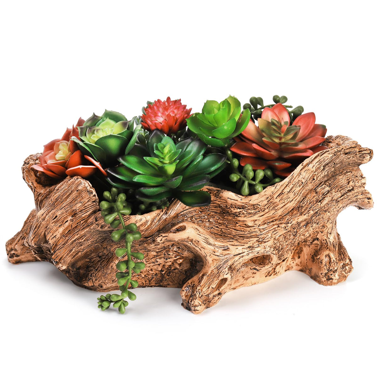 Tebery artificial driftwood stump planter with drainage hole for healthy plants