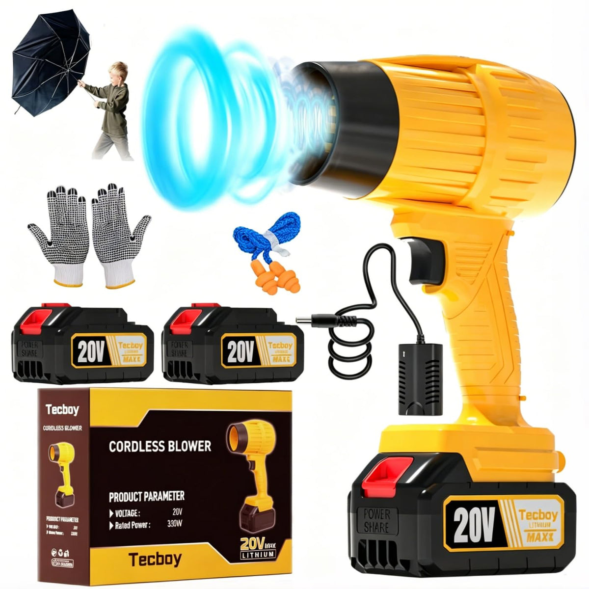 Tecboy leaf blower main unit showing cordless power for quick yard cleanup.