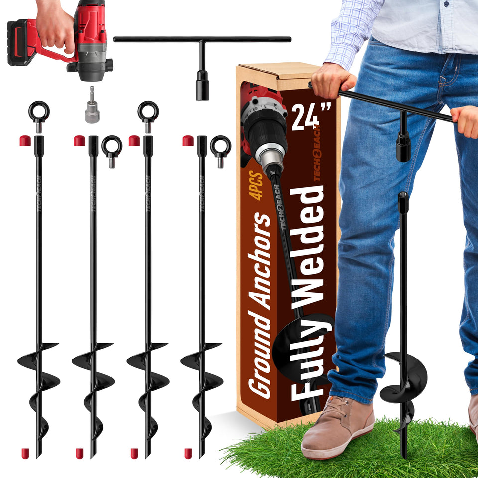 TECH2EACH 24-inch ground anchors kit of four for secure outdoor setups