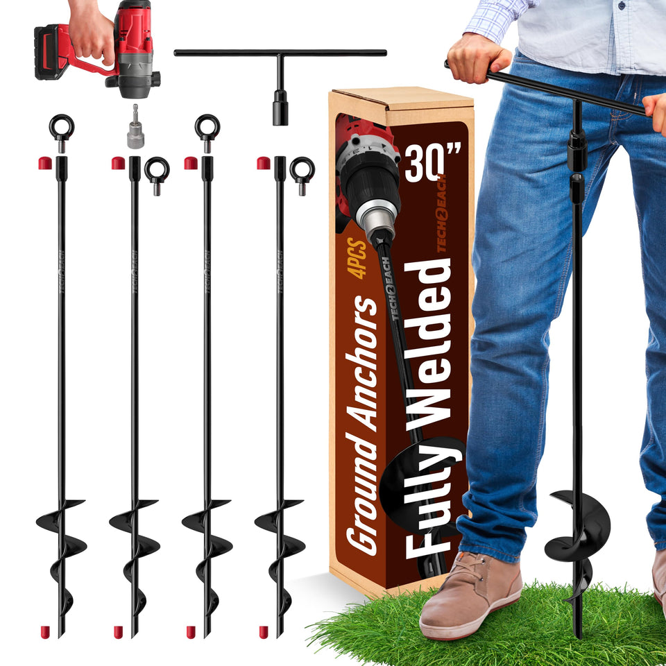 Tech2Each 30-inch ground anchors kit for secure outdoor installations.