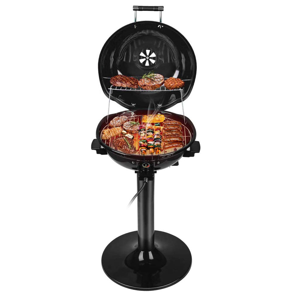 Techwood electric BBQ grill surface for 15 servings, ideal for backyard gatherings.