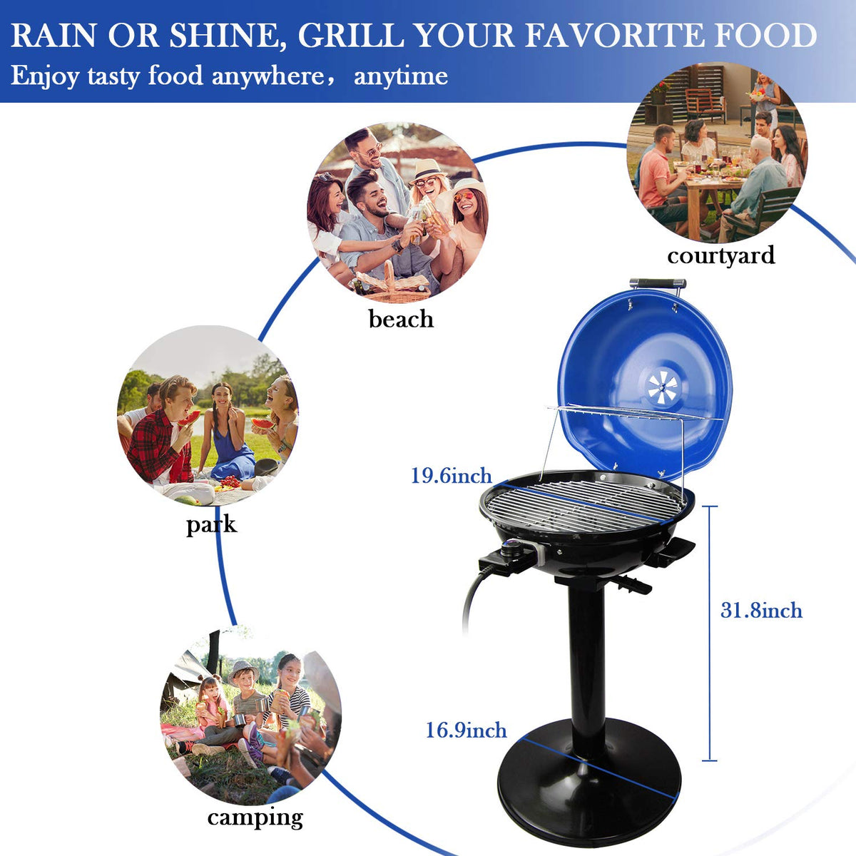 Techwood Electric Grill portable stand for flexible setups both indoors and outdoors.