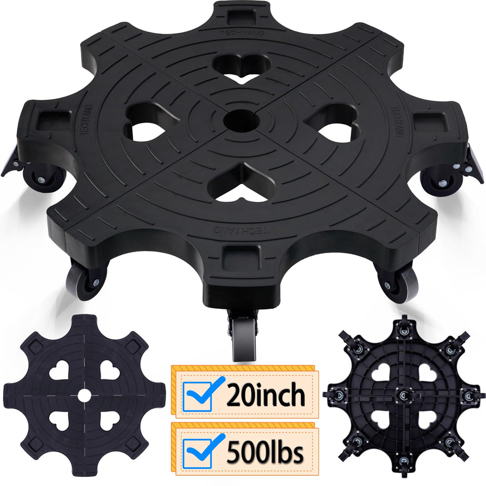 Techyang 20-inch plant dolly side view for easy relocation of heavy pots.