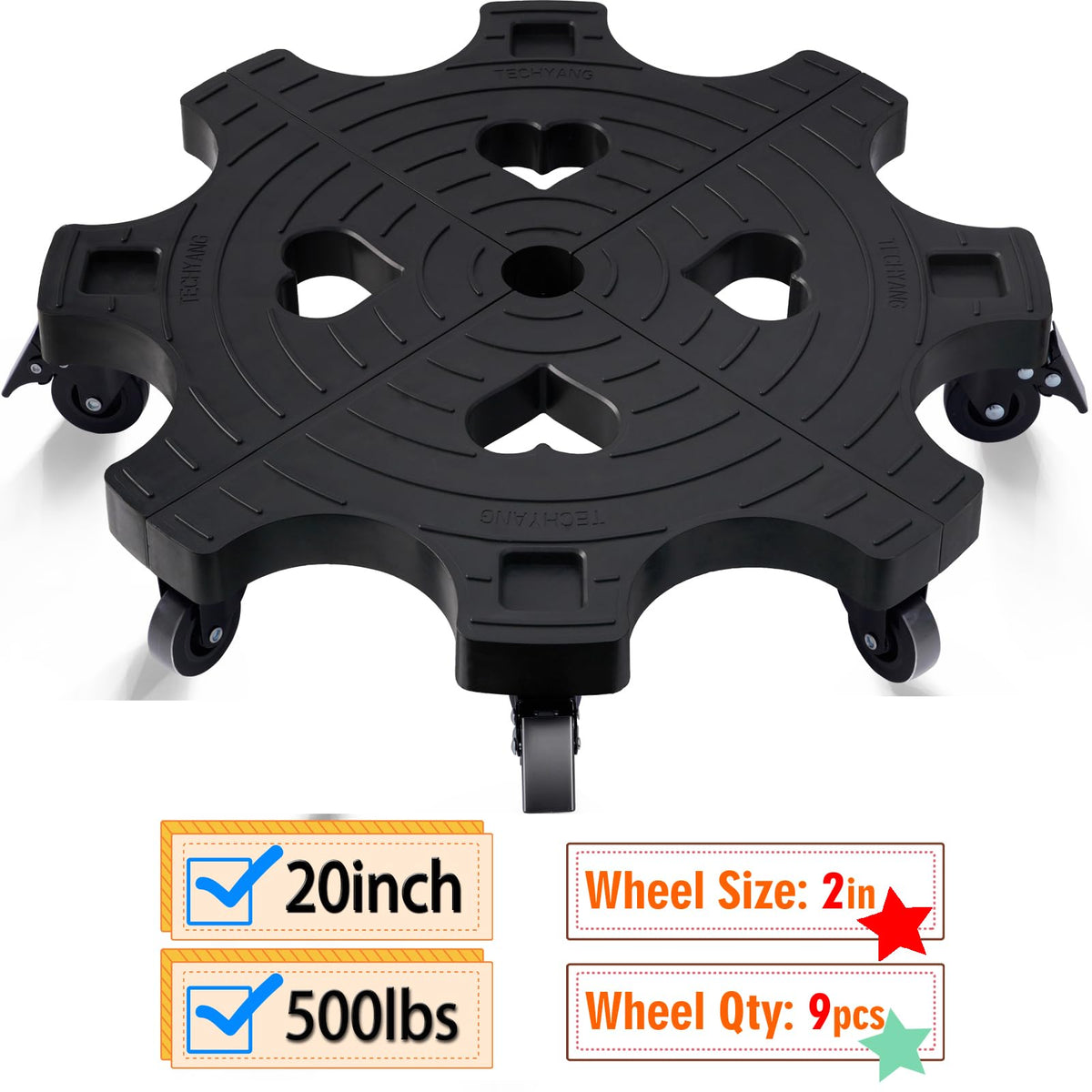 Techyang heart-shaped garden pot mover for flexible layouts.