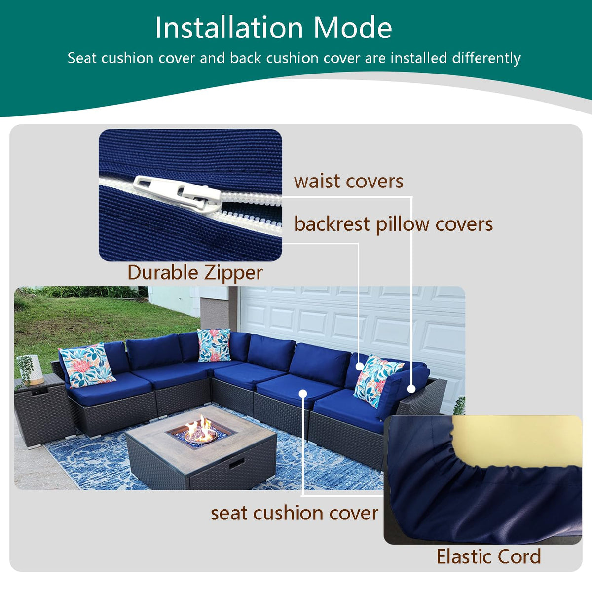TECOSARA seat cushion close-up highlights durable fabric for long outdoor life.