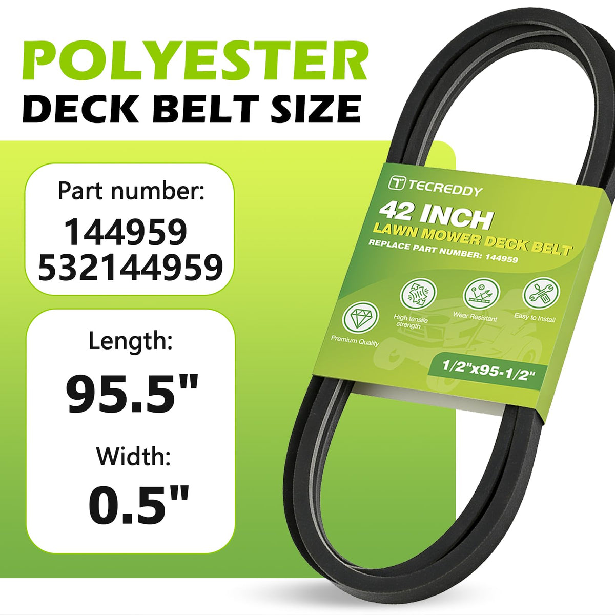 Tecreddy 144959 belt designed for LT1000 and LT2000 mowers with durable performance