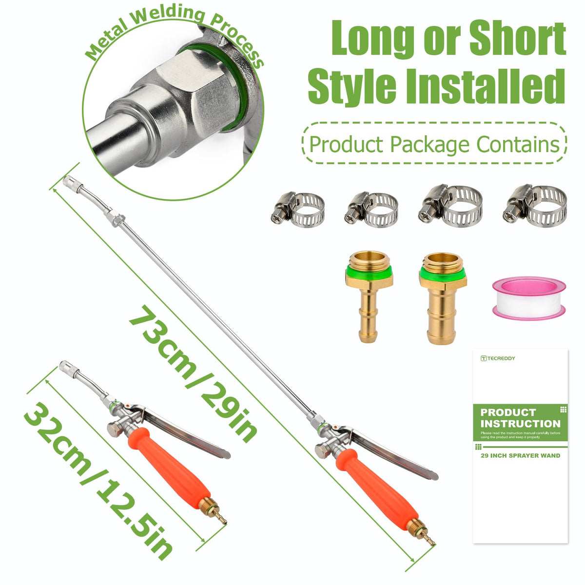 Tecreddy all-metal sprayer wand with brass and stainless tubes for longevity.