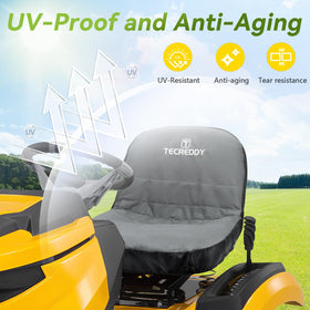 Tecreddy back-pocket storage keeps tools within reach during mowing.