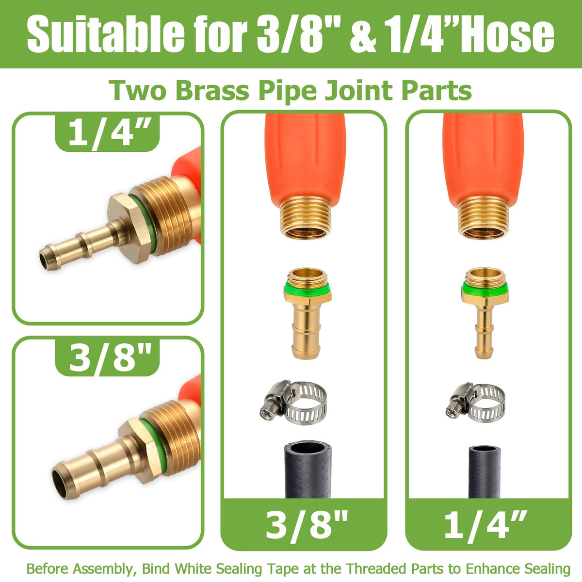 Tecreddy brass barbs for 1/4 and 3/8 hose ends ensure secure connections.