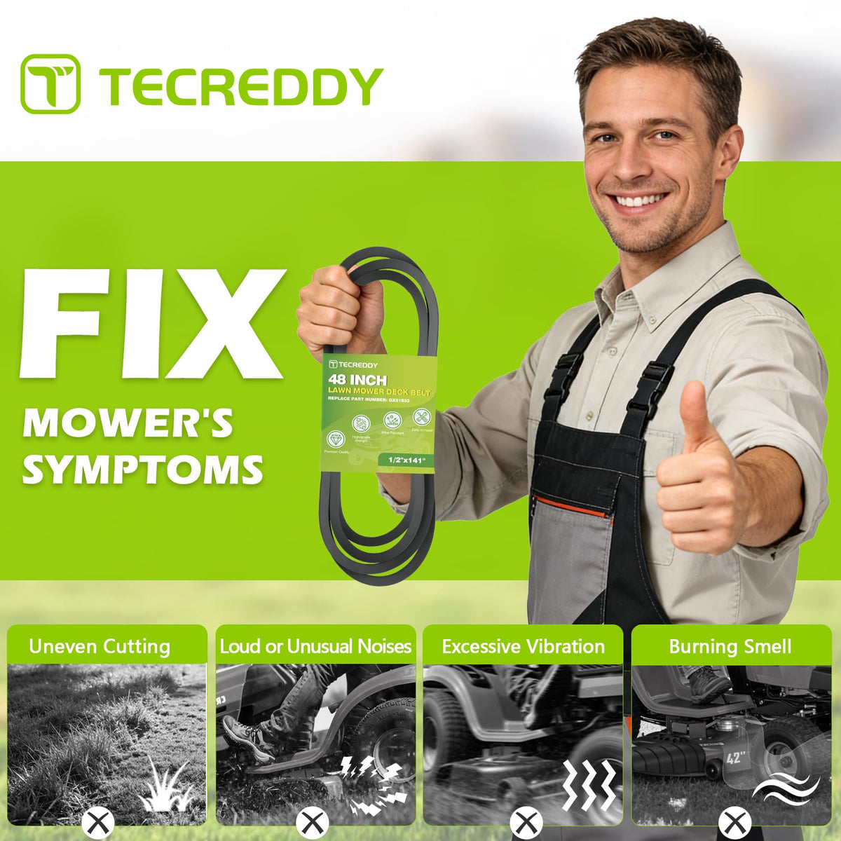 Tecreddy easy-install deck belt simplifies DIY mower maintenance.