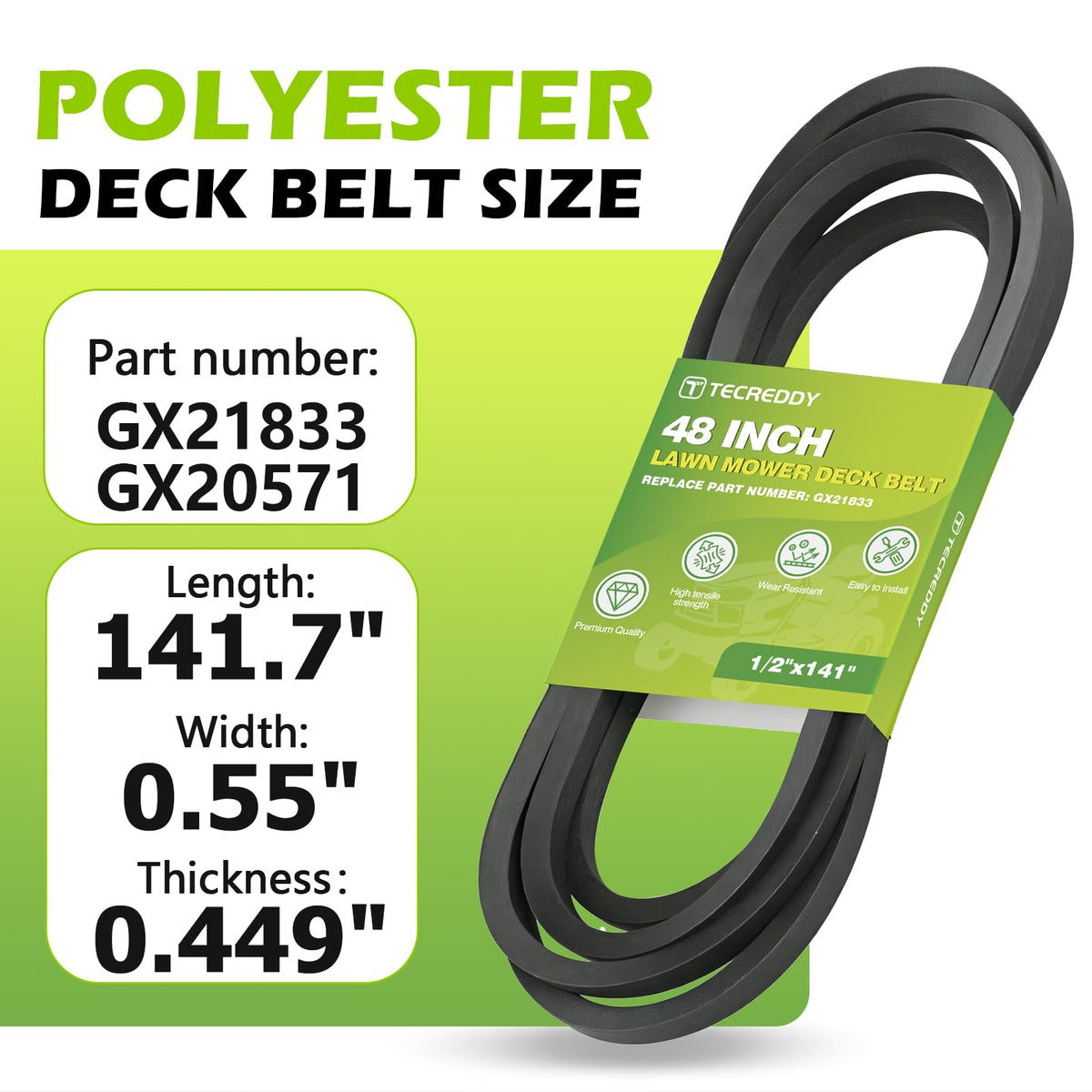 Tecreddy GX20571 compatibility belt shows broad fit for John Deere and Ariens models.