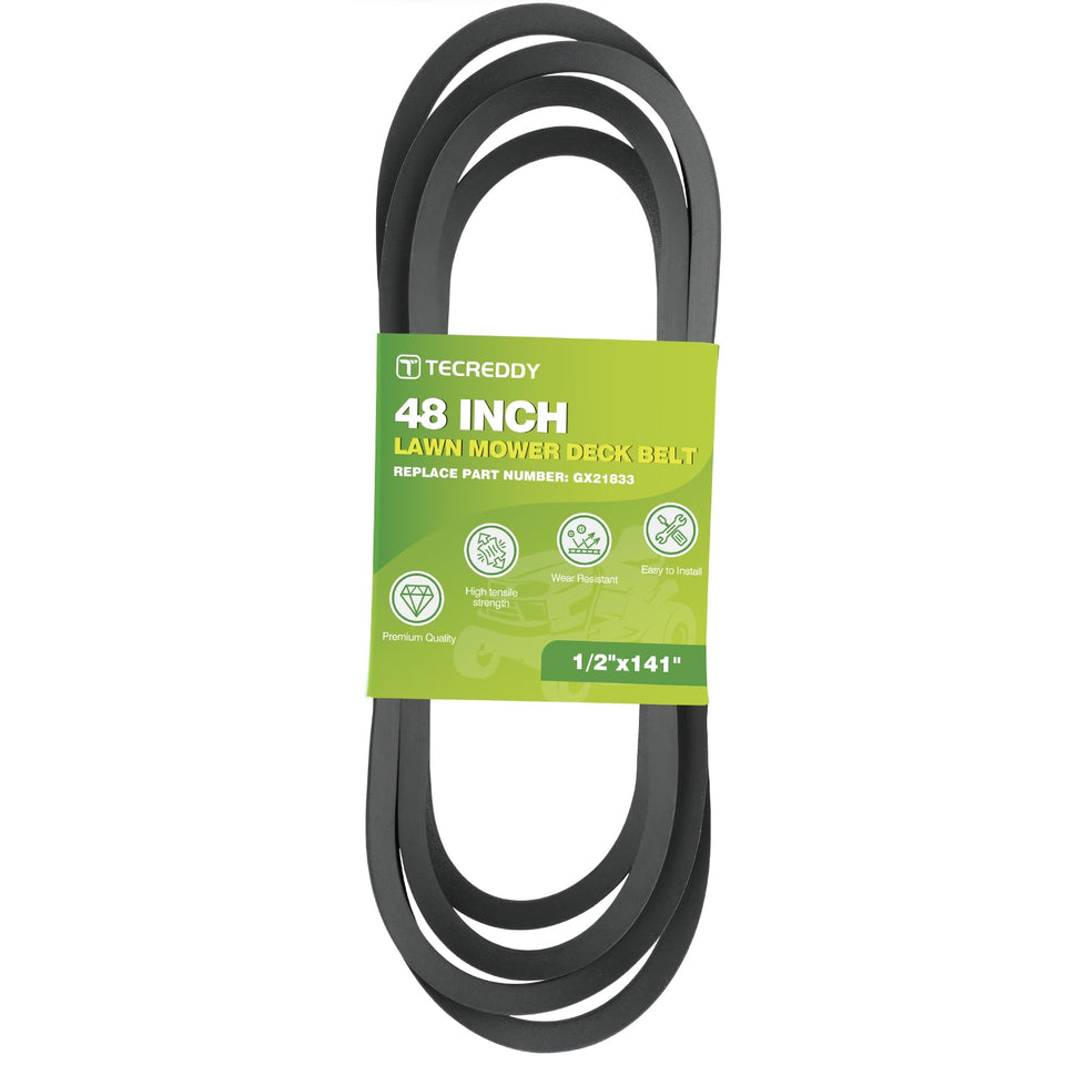 Tecreddy GX21833 deck belt for 48-inch mower deck ensures smooth, reliable mowing.