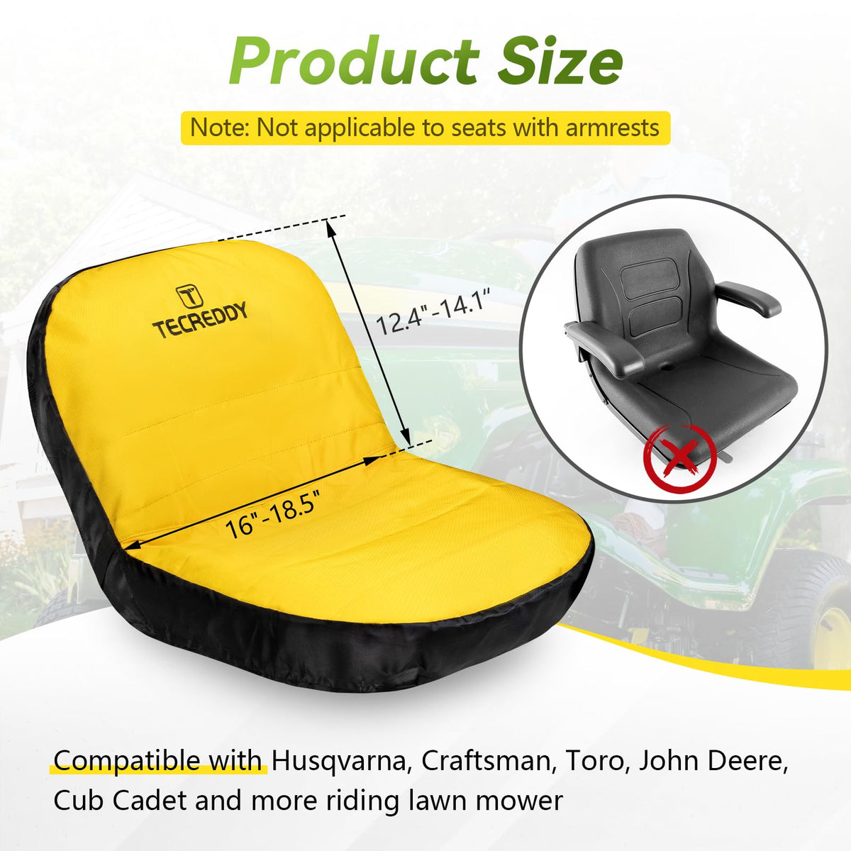Tecreddy lawn mower seat cover with durable 600D fabric withstands sun and rain.