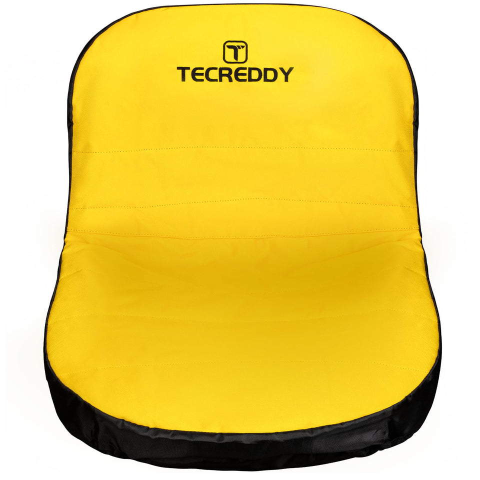 Tecreddy lawn mower seat cover on John Deere LP92334 seat, waterproof and UV-resistant.