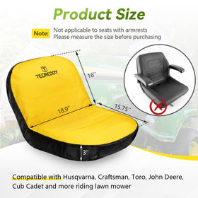 Tecreddy seat cover protects John Deere seat from dust and stains.