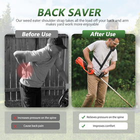 Tecreddy back-saver strap eases arm and back strain during yard work.