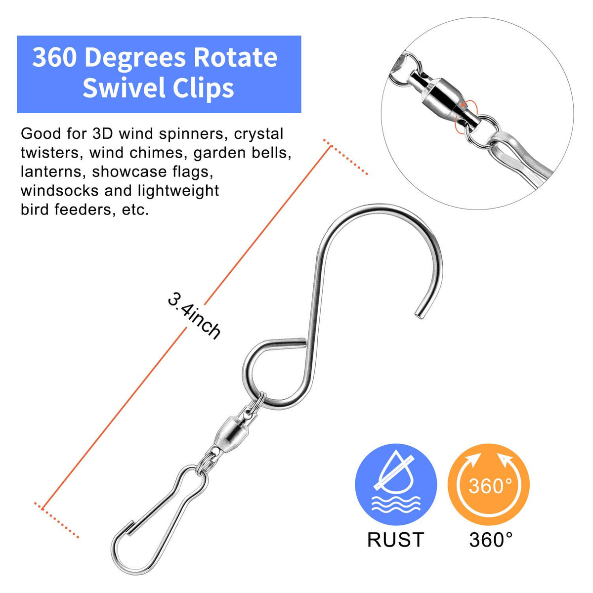 TecUnite wind chime hanging clip demonstrates 360-degree rotation.