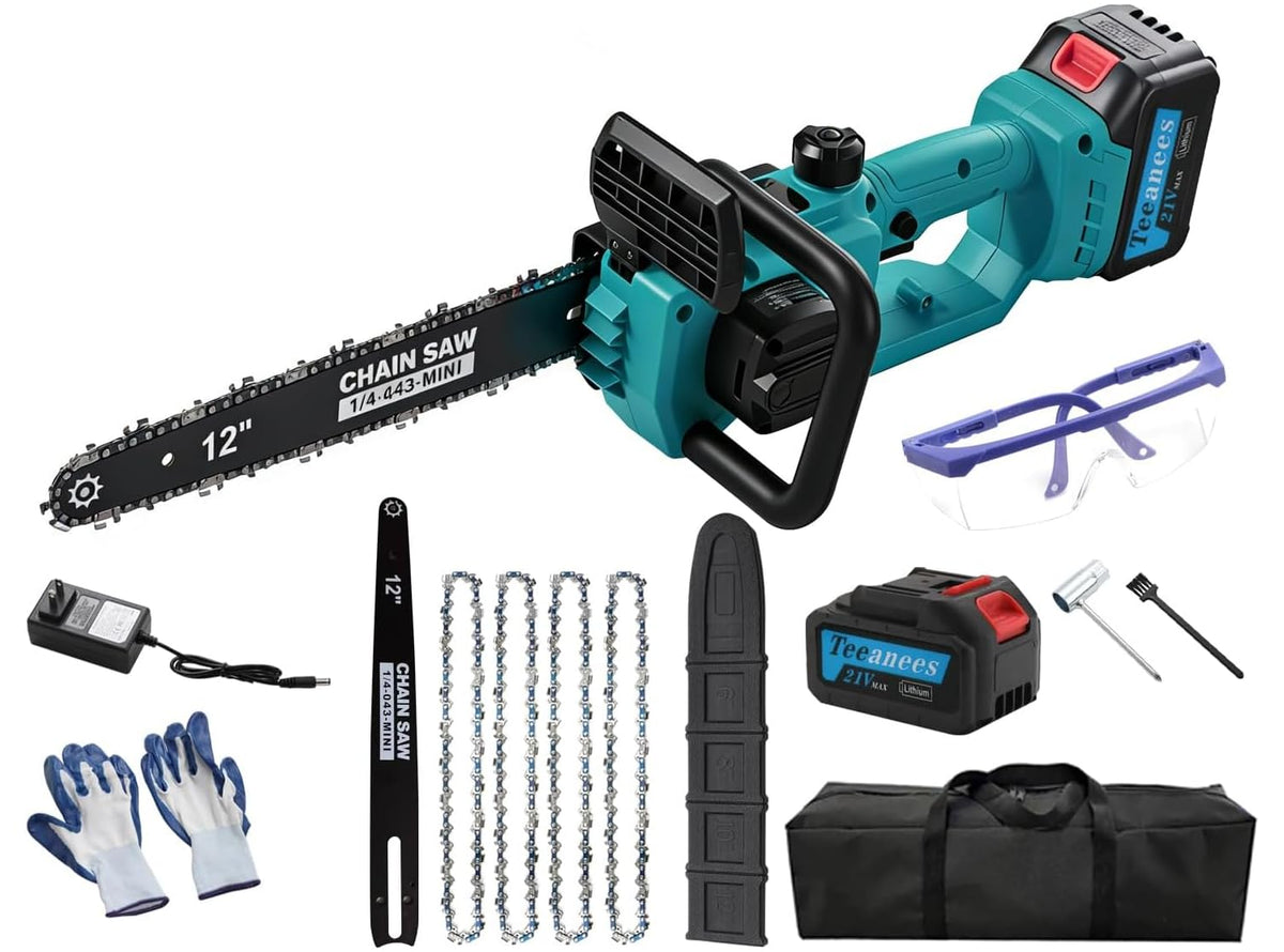 TEEANEES 12-Inch brushless chainsaw powers through logs with smooth, precise cuts.