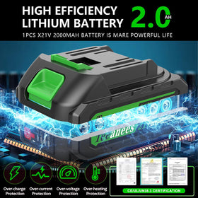TEEANEES 21V battery pack powering cordless yard work