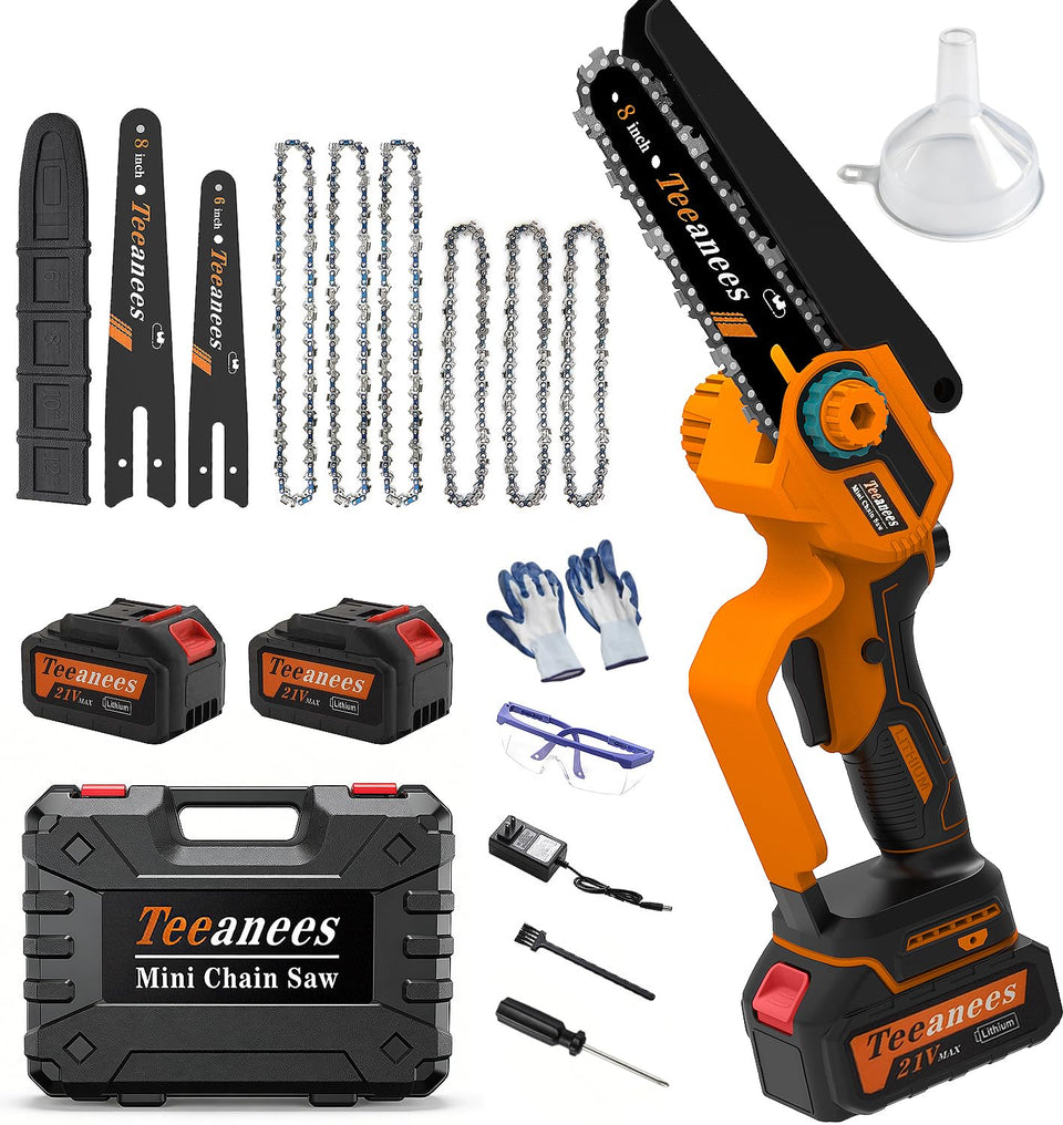 TEEANEES 8 inch and 6 inch dual bar chainsaw for versatile pruning and light felling