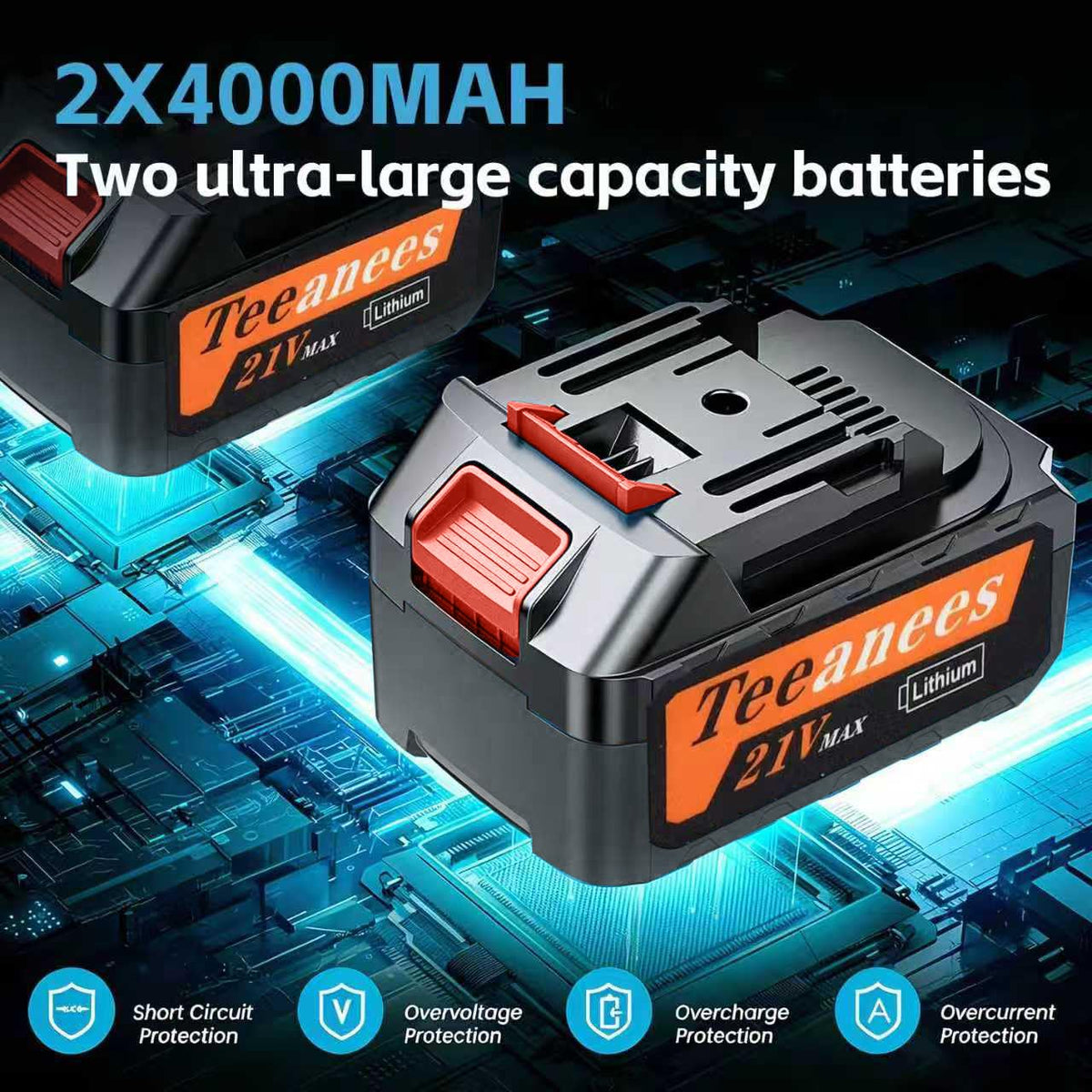 TEEANEES dual 4000mAh batteries extend runtime for backyard cleanup