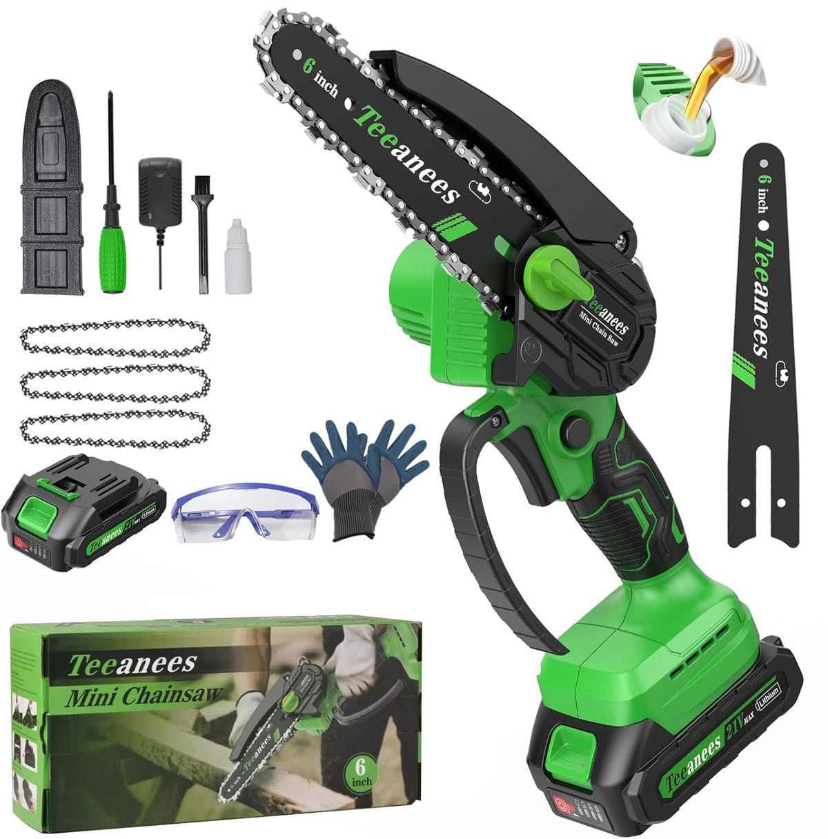 TEEANEES mini chainsaw 6-inch cutting in action for fast log trimming