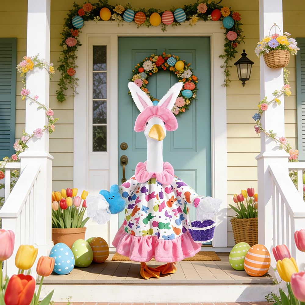 Teeanzo Easter goose outfit ensemble on a 23-inch goose statue for festive display