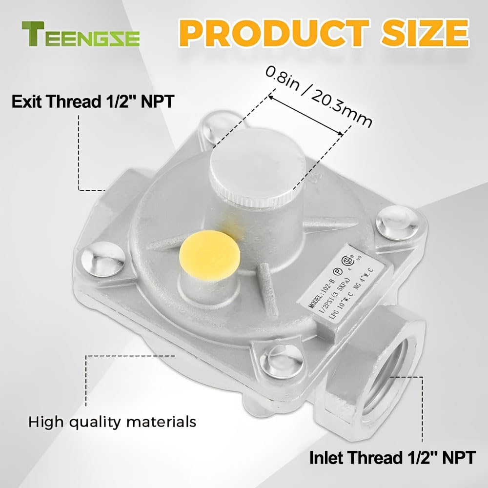 TEENGSE regulator adjustment knob close-up for LP to NG switching.