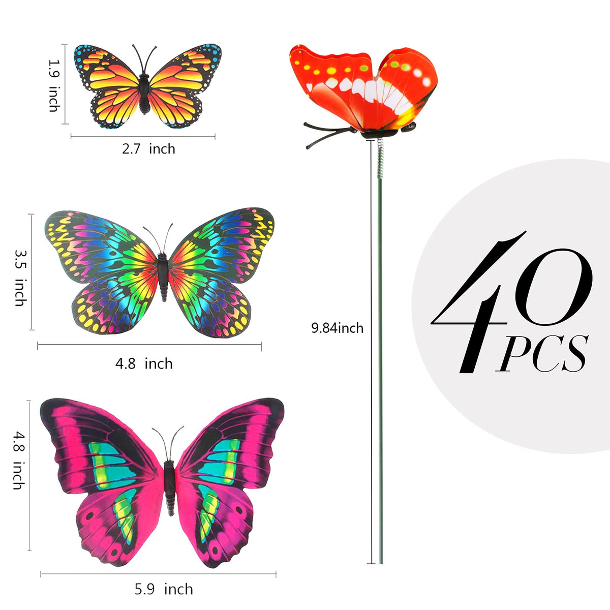 Teenitor five sizes PVC butterflies for versatile yard decoration.