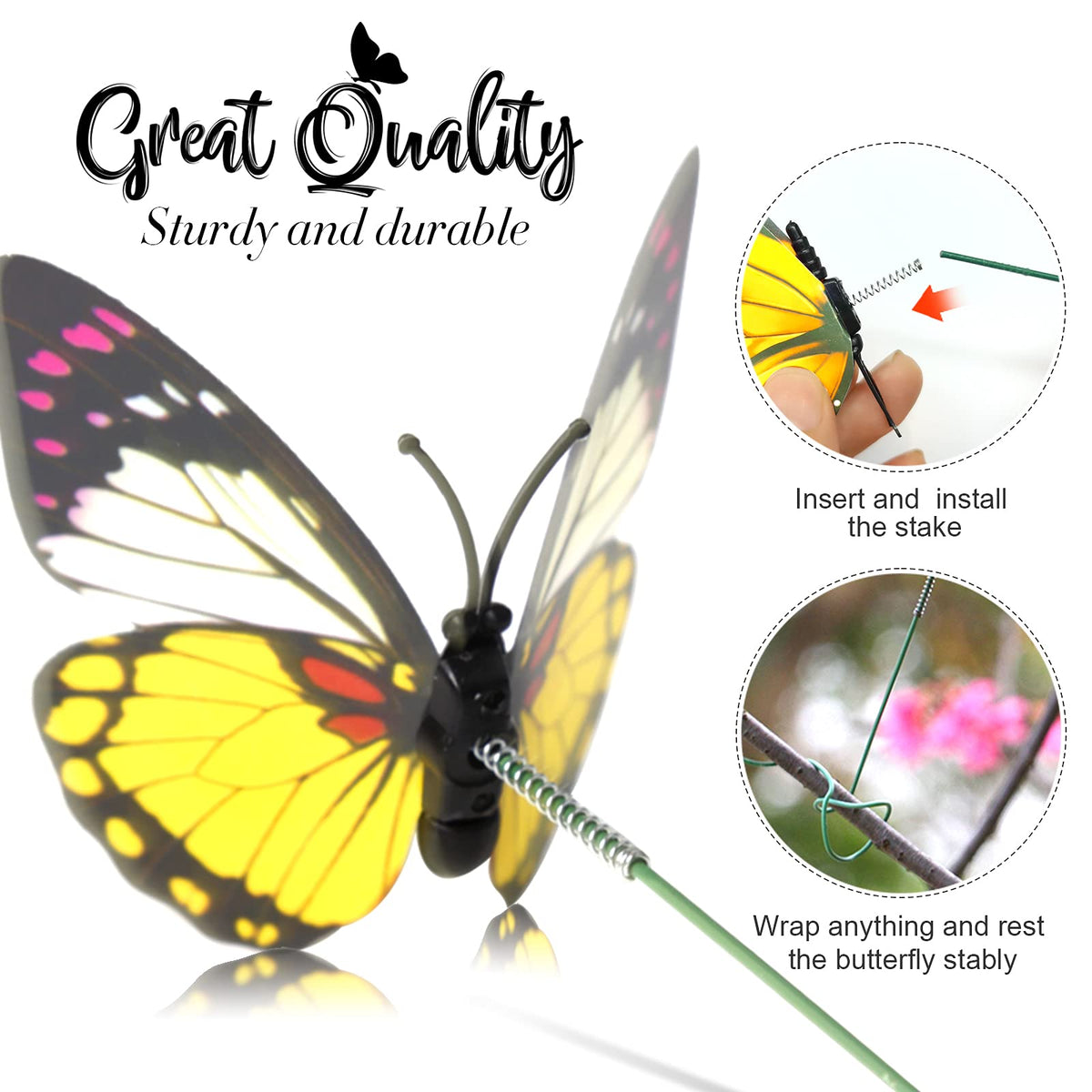 Teenitor waterproof PVC butterflies with detachable stakes for flexible use.