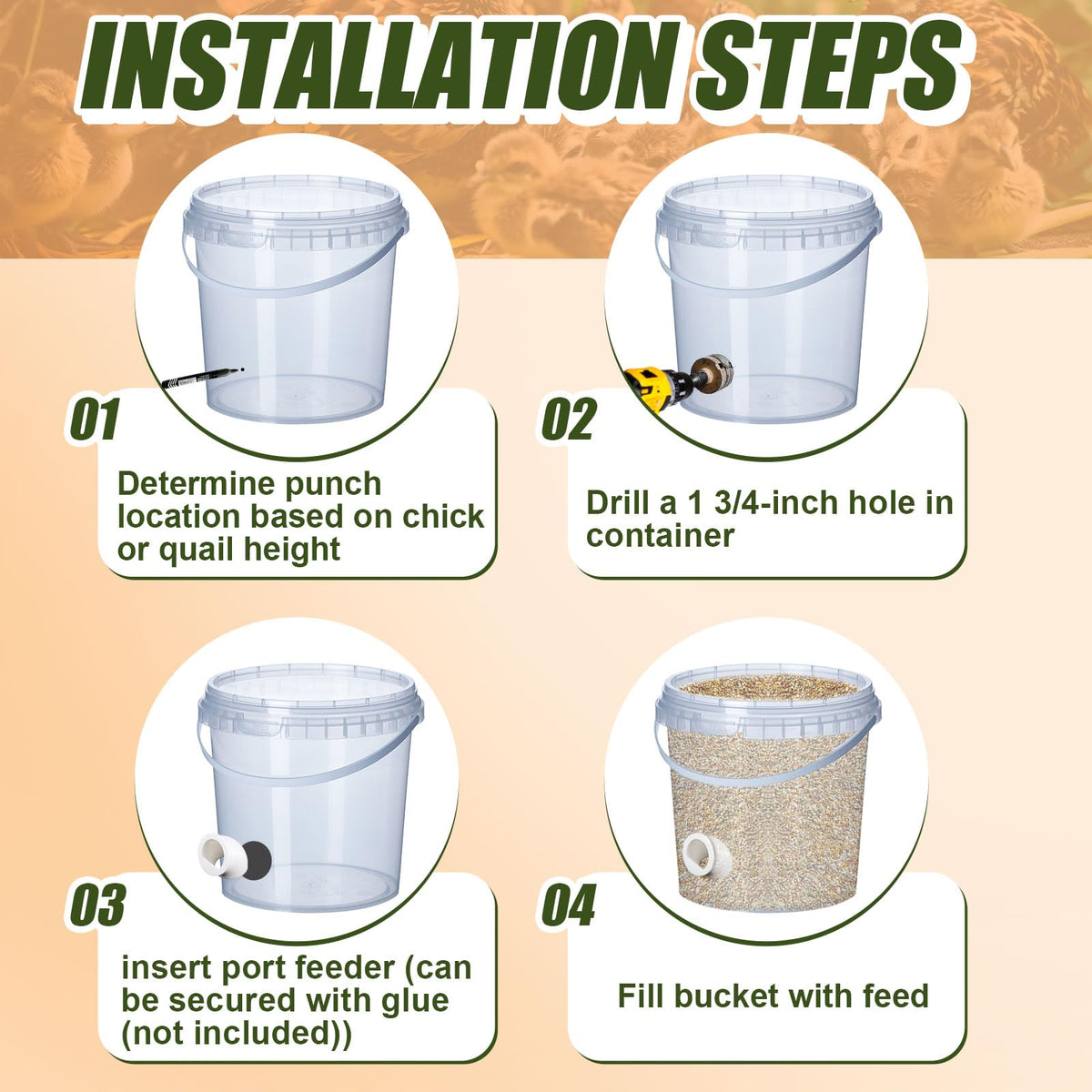 Teenyyou one-and-a-half-inch quail feeder port, prevents clogging and overfeeding.