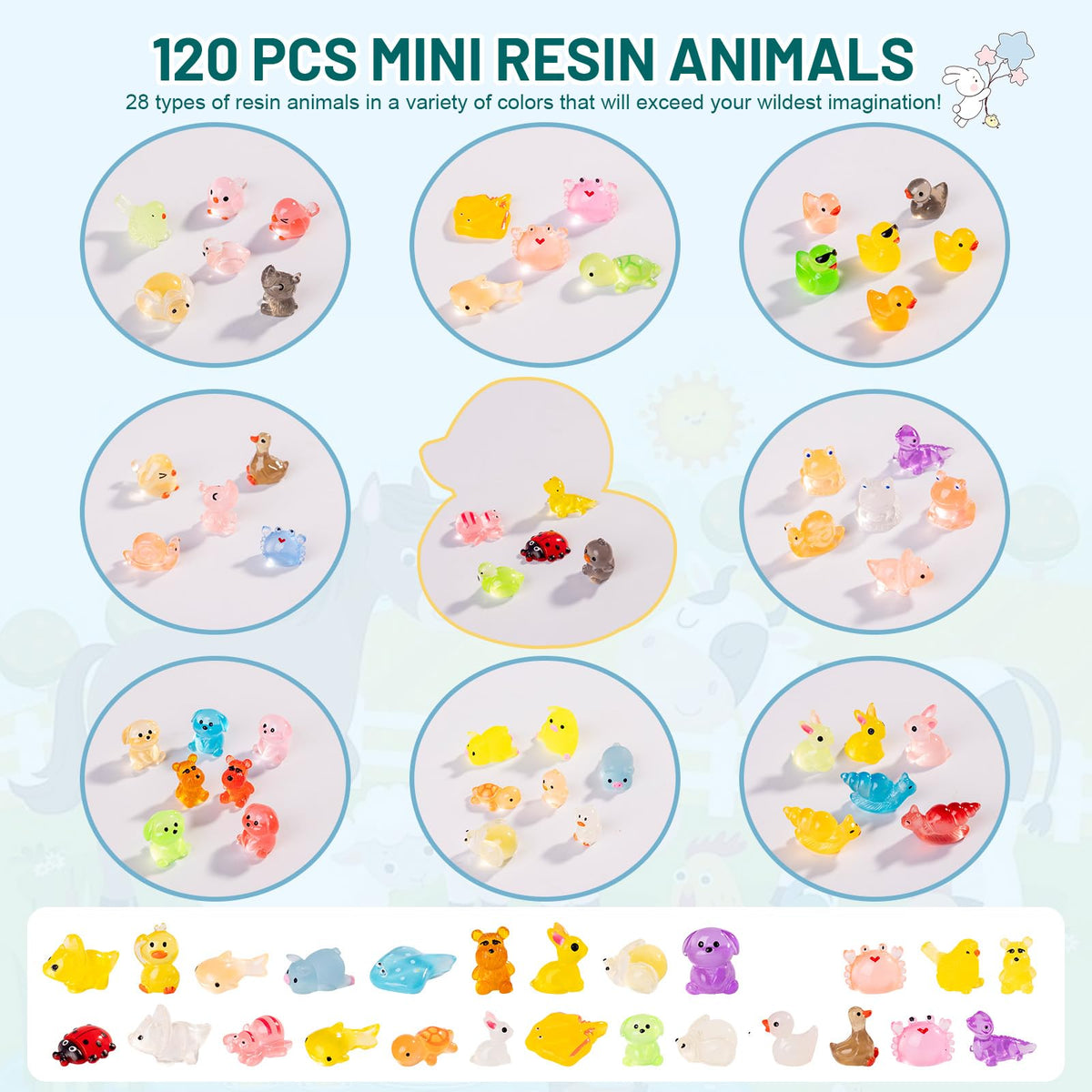 Assorted Teenzee mini resin animals offer glossy finishes for creative DIY crafts