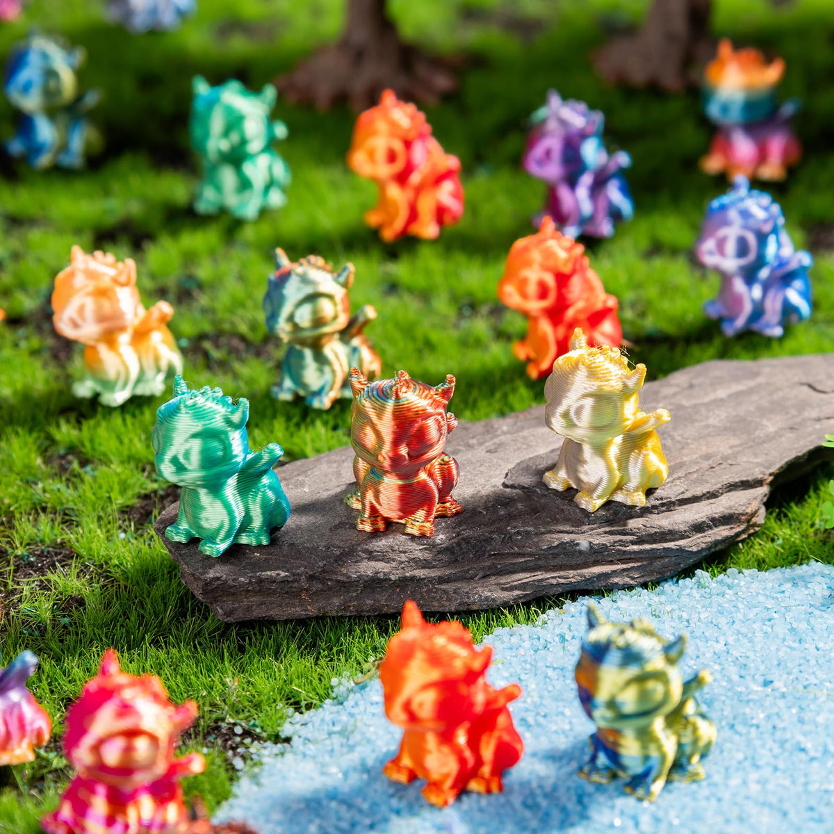 Teenzee tiny 0.5 inch figures stay neat in small displays.